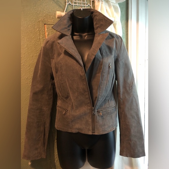 Gray Suede Leather Moto Jacket NWOT - Picture 7 of 7